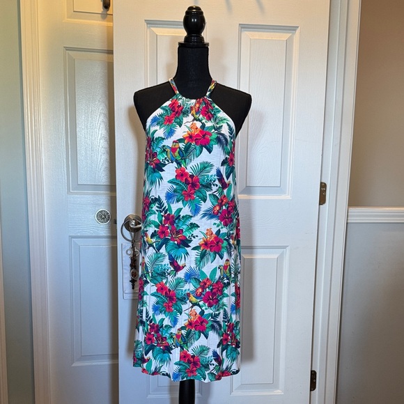 Tommy Bahama Floral Halter Midi Dress - Red and Green - Picture 1 of 5